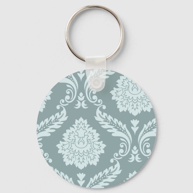 Rococo Damask Art I Duck Egg Blue+Teal Keychain (Front)