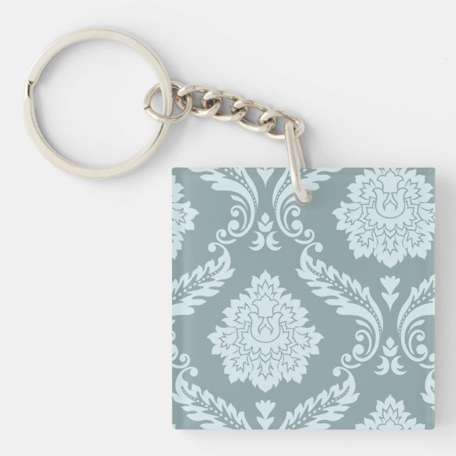 Rococo Damask Art I Duck Egg Blue+Teal Keychain (Front)