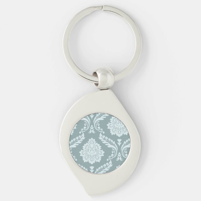 Rococo Damask Art I Duck Egg Blue+Teal Keychain (Front)