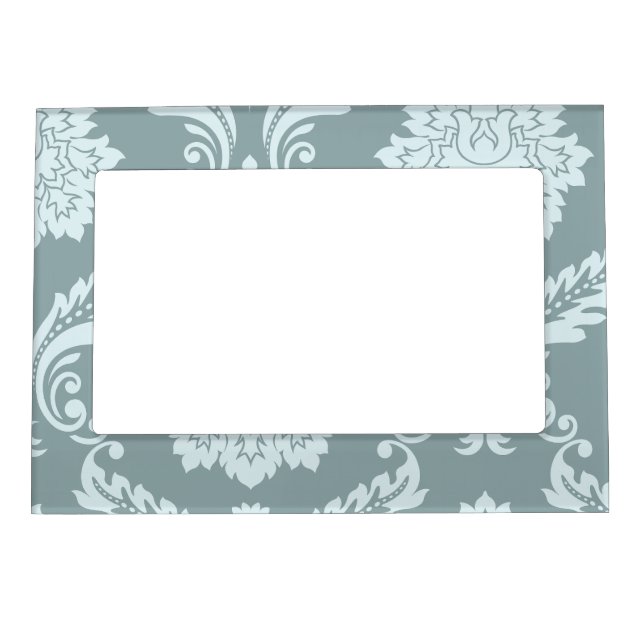 Rococo Damask Art I Duck Egg Blue+Teal Magnetic Frame (Front)
