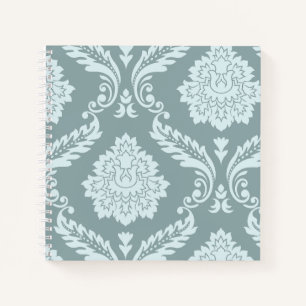 Rococo Damask Art I Duck Egg Blue+Teal Notebook