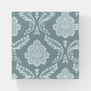 Rococo Damask Art I Duck Egg Blue+Teal Paperweight