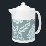 Rococo Damask Art I Duck Egg Blue Teal Teapot<br><div class="desc">A vintage style decorative damask off-set surface pattern influenced by rococo classical design in duck egg blue color detail on a teal background.</div>