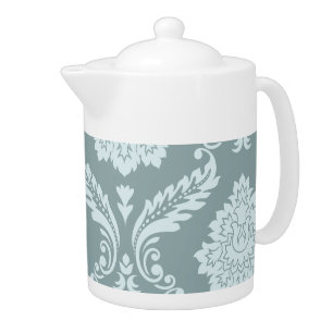 Rococo Damask Art I Duck Egg Blue+Teal Teapot