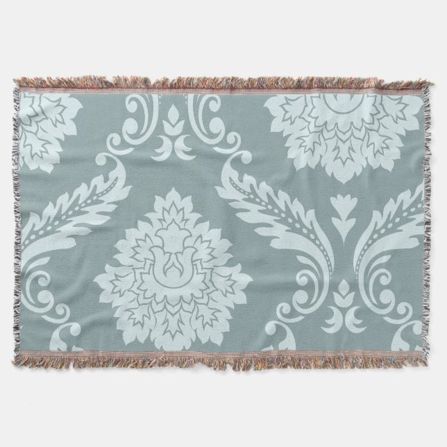 Rococo Damask Art I Duck Egg Blue+Teal Throw Blanket (Front)