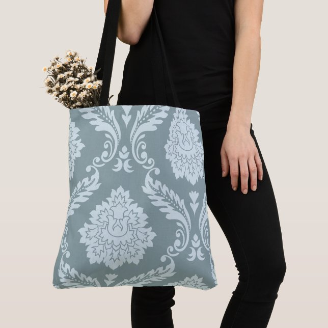 Rococo Damask Art I Duck Egg Blue+Teal Tote Bag (Close Up)
