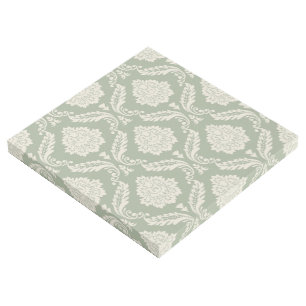Rococo Damask Big Pattern Cream on Green Gallery Wrap