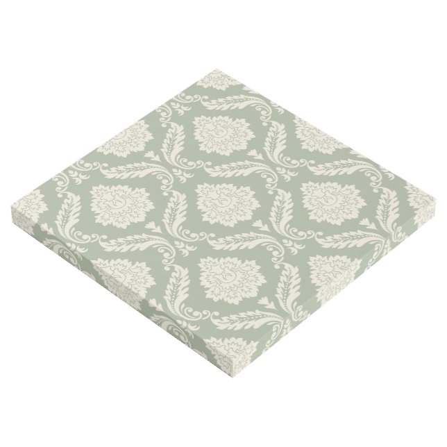 Rococo Damask Big Pattern Cream on Green Gallery Wrap (3/4)