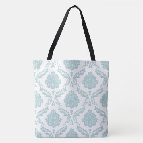Rococo Damask Big Pattern Duck Egg Blue on White Tote Bag