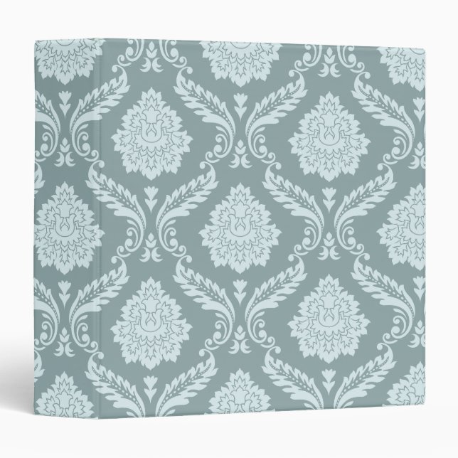 Rococo Damask Big Pattern Duck Egg Blue+Teal 3 Ring Binder (Front/Spine)