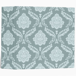 Rococo Damask Big Pattern Duck Egg Blue+Teal 3 Ring Binder