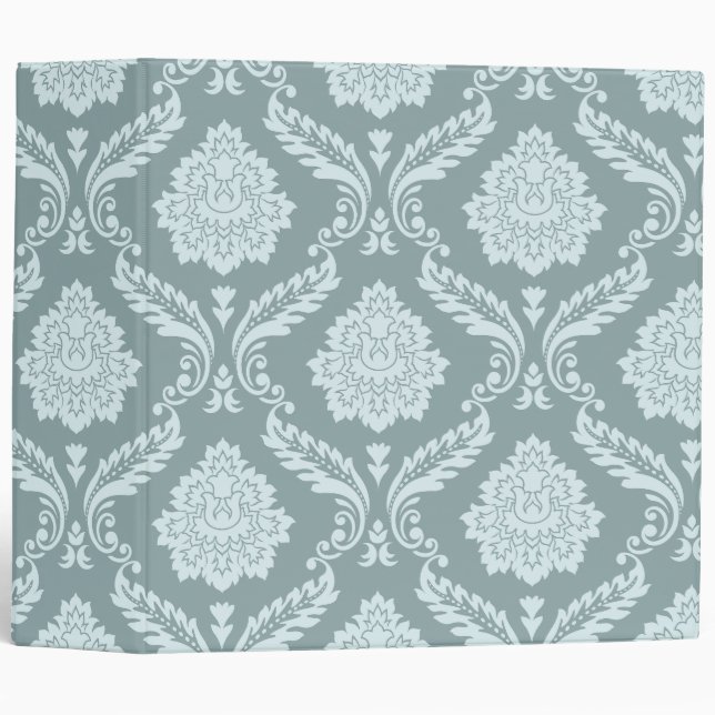 Rococo Damask Big Pattern Duck Egg Blue+Teal 3 Ring Binder (Front/Spine)