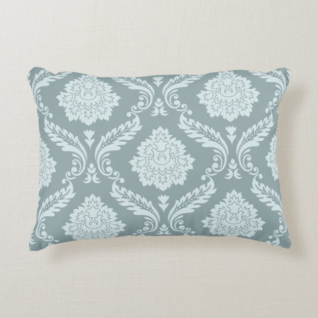 Rococo Damask Big Pattern Duck Egg Blue+Teal Accent Pillow (Front)