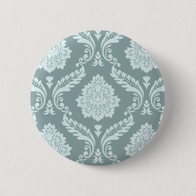 Rococo Damask Big Pattern Duck Egg Blue+Teal Button (Front)