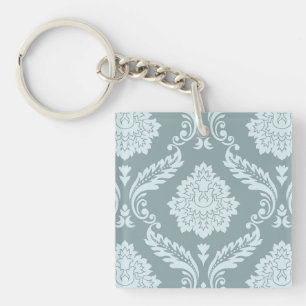 Rococo Damask Big Pattern Duck Egg Blue+Teal Keychain