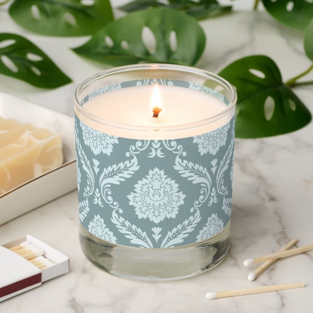 Rococo Damask Big Pattern Duck Egg Blue+Teal Scented Candle (Lit)