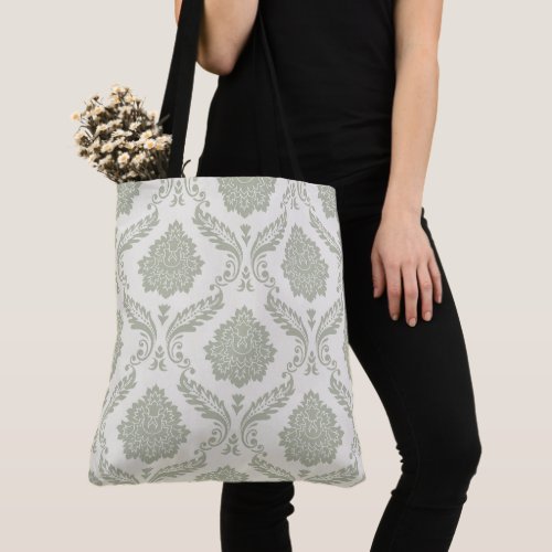 Rococo Damask Big Pattern Green on Cream Tote Bag