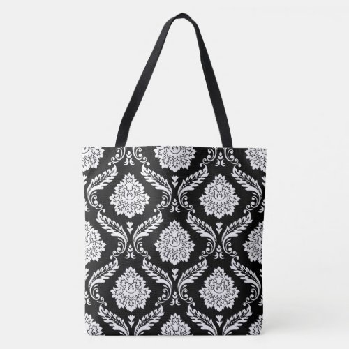 Rococo Damask Big Pattern White on Black Tote Bag