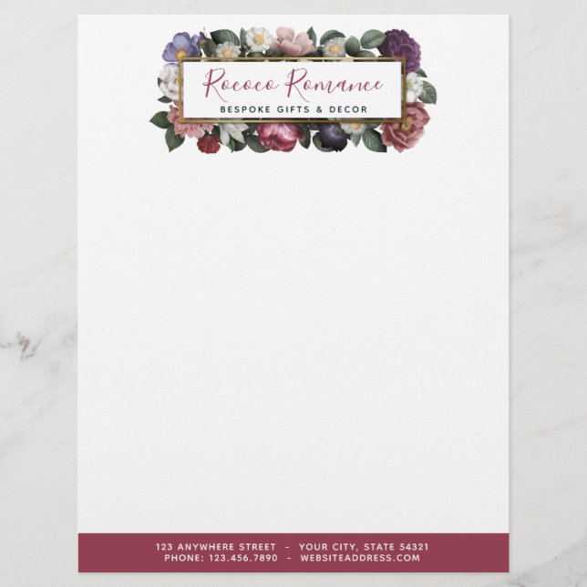Rococo Damask & Elegant Floral Vintage Feminine Letterhead (Front)