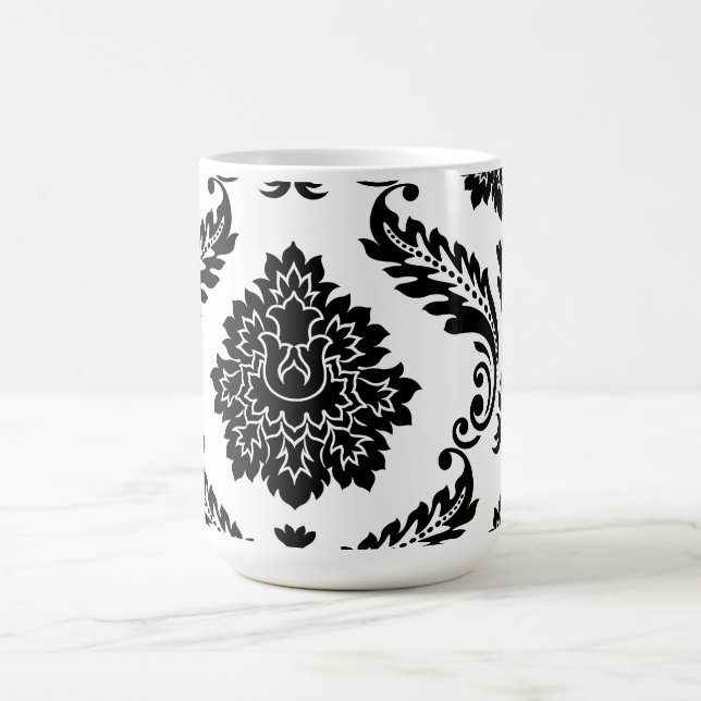 Rococo Damask Lg Off-Set Pattern Black on White Coffee Mug (Center)