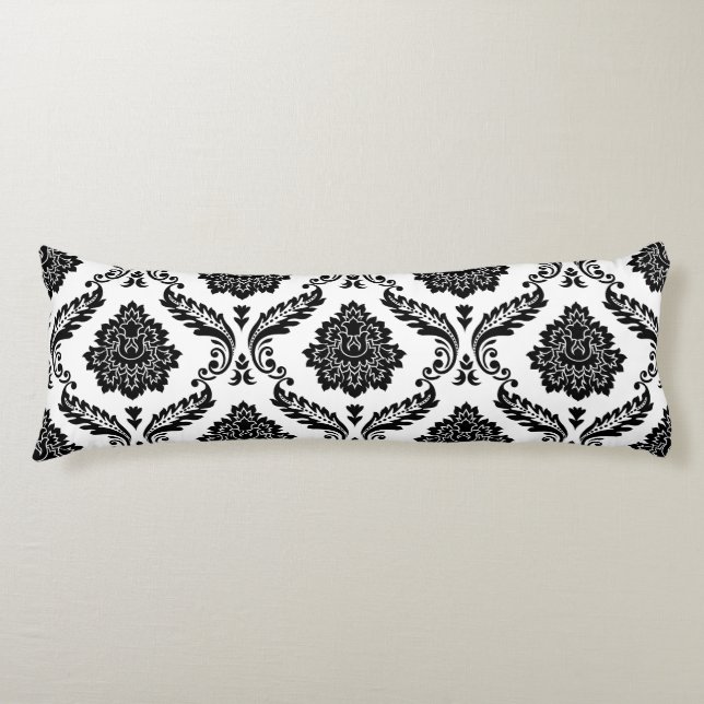 Rococo Damask Lg Pattern Black on White Body Pillow (Front)