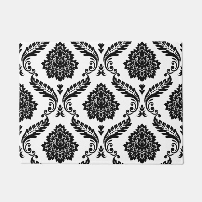 Rococo Damask Lg Pattern Black on White Doormat (Front)