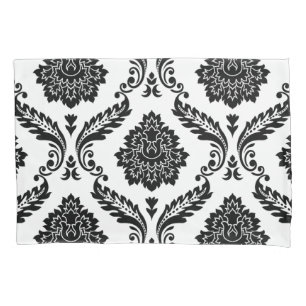Rococo Damask Lg Pattern Black on White Pillow Case