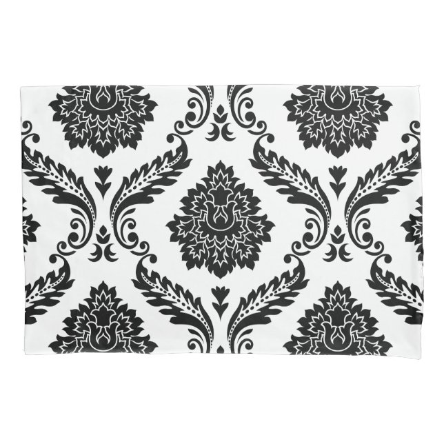 Rococo Damask Lg Pattern Black on White Pillow Case (Front)