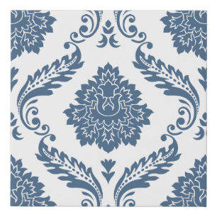 Rococo Damask Lg Pattern Blue on White Faux Canvas Print