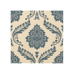 Rococo Damask Lg Pattern Blue Wood Wall Art