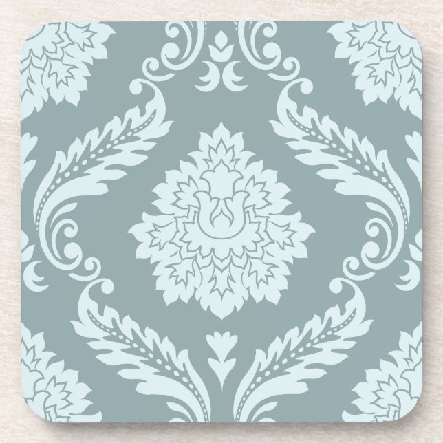 Rococo Damask Lg Pattern Duck Egg Blue+Teal Beverage Coaster (Front)