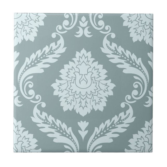 Rococo Damask Lg Pattern Duck Egg Blue+Teal Ceramic Tile (Front)