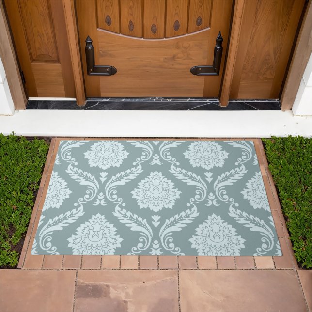 Rococo Damask Lg Pattern Duck Egg Blue+Teal Doormat (Outdoor)