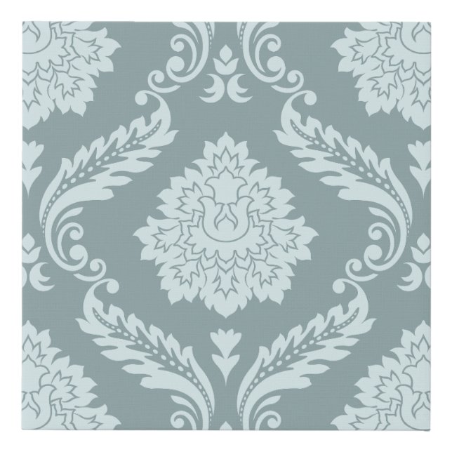 Rococo Damask Lg Pattern Duck Egg Blue+Teal Faux Canvas Print (Front)