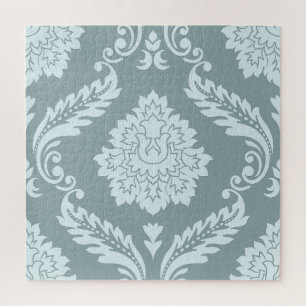 Rococo Damask Lg Pattern Duck Egg Blue+Teal Jigsaw Puzzle