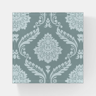 Rococo Damask Lg Pattern Duck Egg Blue+Teal Paperweight