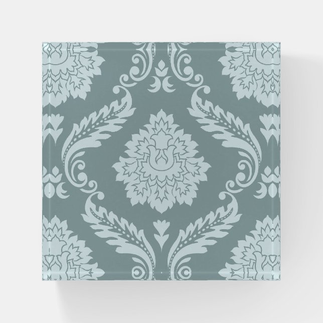Rococo Damask Lg Pattern Duck Egg Blue+Teal Paperweight (Front)