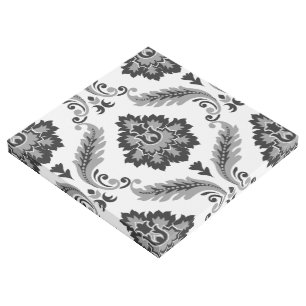 Rococo Damask Lg Pattern Grey Black White Gallery Wrap
