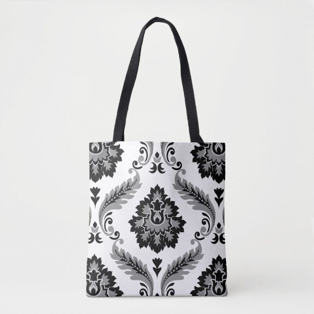 Rococo Damask Lg Pattern Grey Black White Tote Bag (Front)