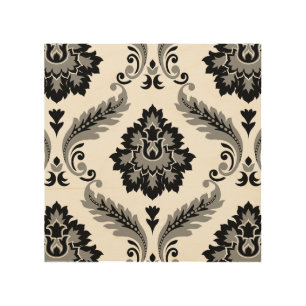 Rococo Damask Lg Pattern Grey Black White Wood Wall Art