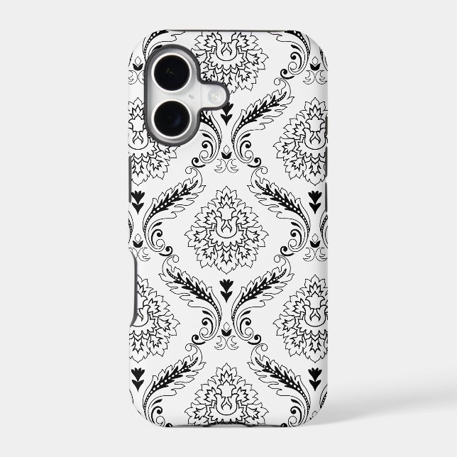 Rococo Damask Line Pattern Black on White iPhone C Case (Back)