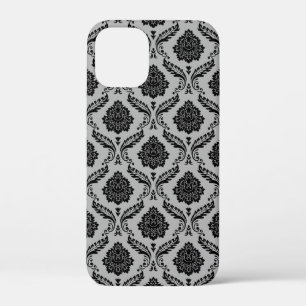 Rococo Damask Pattern Black on Gray iPhone 12 Mini Case