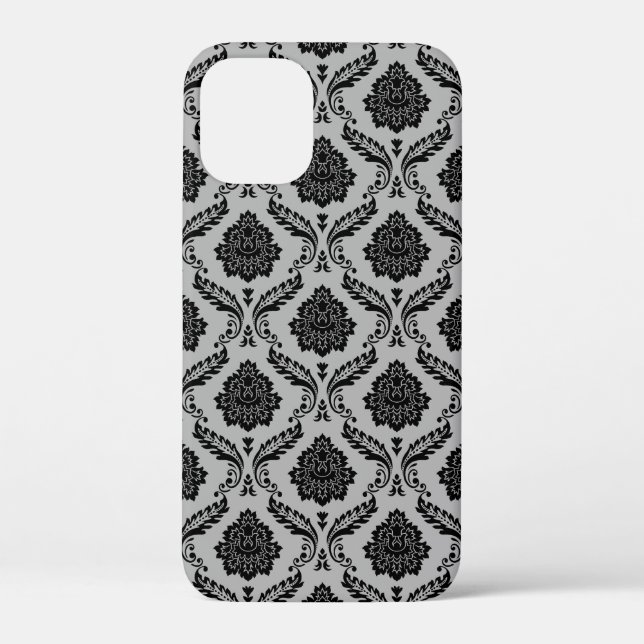 Rococo Damask Pattern Black on Gray Case-Mate iPhone Case (Back)