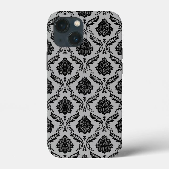 Rococo Damask Pattern Black on Gray Case-Mate iPhone Case (Back)