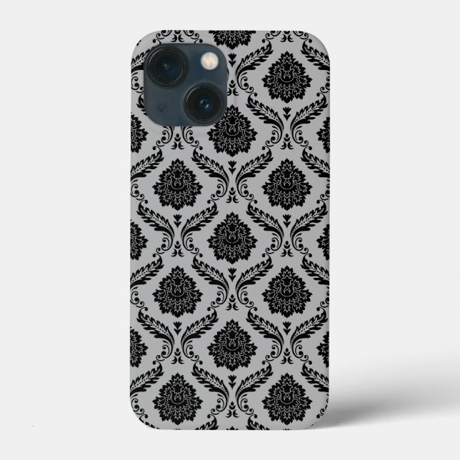 Rococo Damask Pattern Black on Gray Case-Mate iPhone Case (Back)
