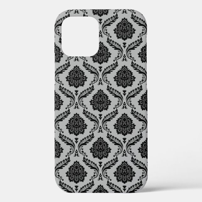 Rococo Damask Pattern Black on Gray Case-Mate iPhone Case (Back)