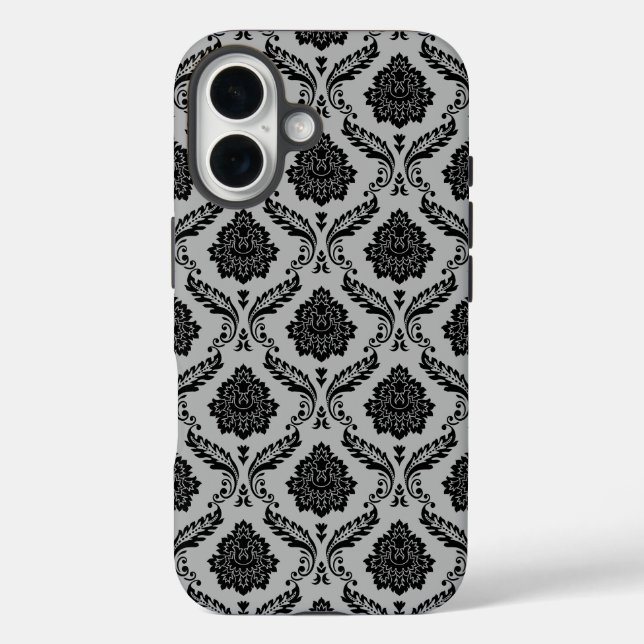 Rococo Damask Pattern Black on Gray Case-Mate iPhone Case (Back)