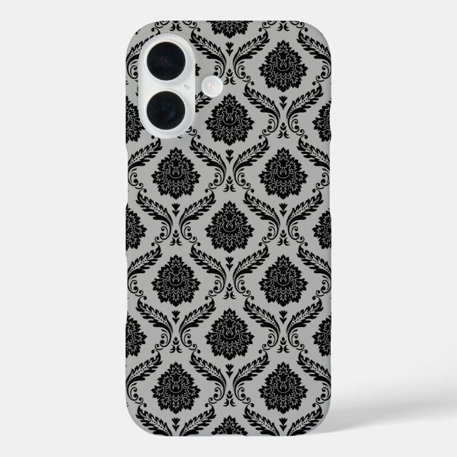 Rococo Damask Pattern Black on Gray Case-Mate iPhone Case (Back)