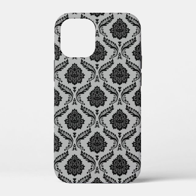Rococo Damask Pattern Black on Gray Case-Mate iPhone Case (Back)
