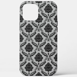 Rococo Damask Pattern Black on Gray iPhone 12 Pro Max Case